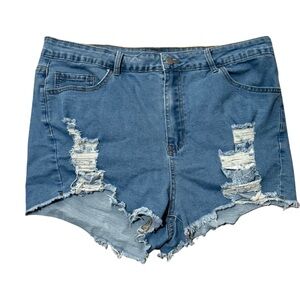 SHEIN Blue Distressed Jean Shorts
